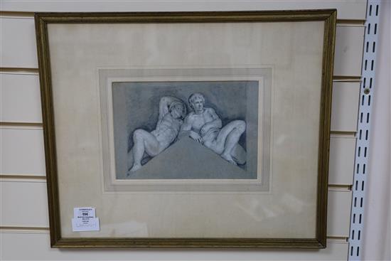Attributed to Giambattista Zelotti, chalk and ink on grey paper, Sala DellOlimpo, Villa Barbaro, 17.5 x 26cm